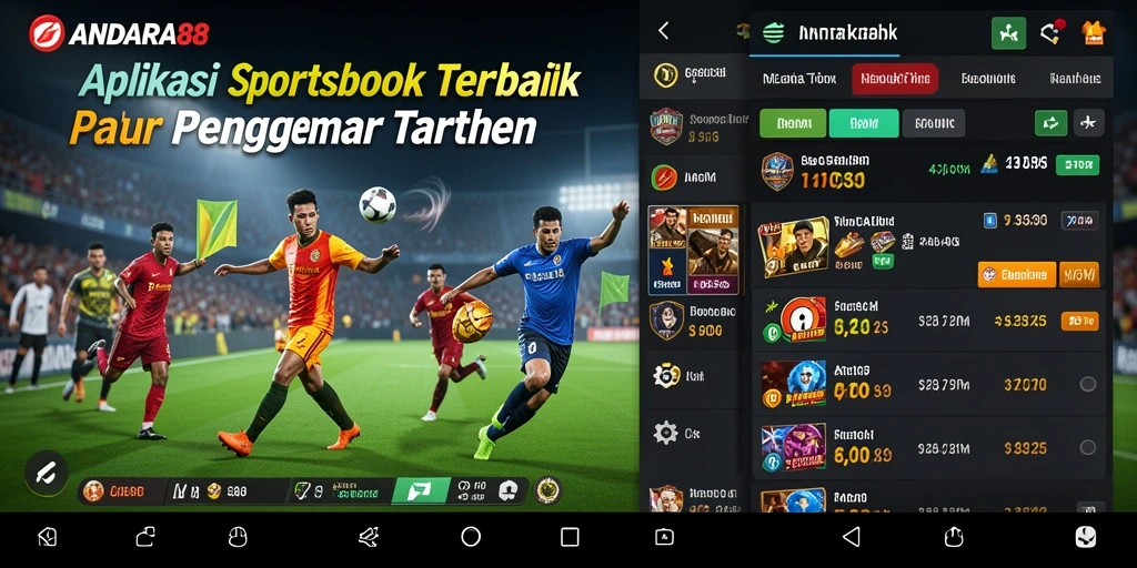 Tampilan aplikasi ANDARA88 dengan fitur Sportsbook yang menarik.