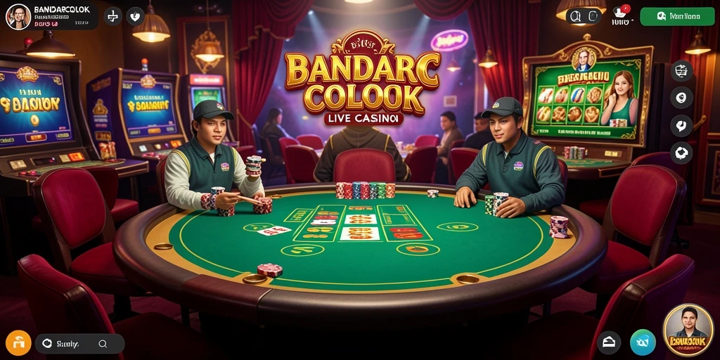 Screenshot gameplay BANDARCOLOK menampilkan dealer langsung dan suasana kasino yang autentik.