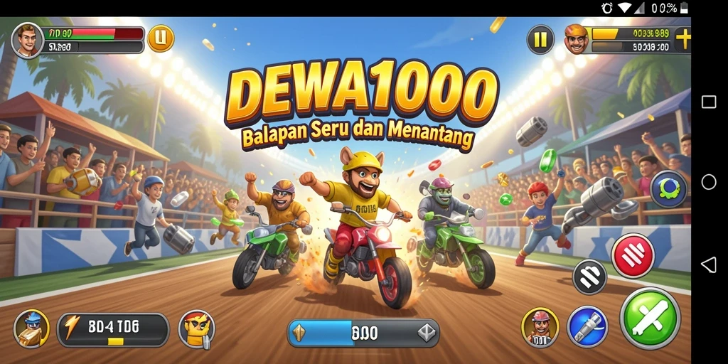 Gameplay menegangkan dari DEWA1000 di trek balap yang menantang.