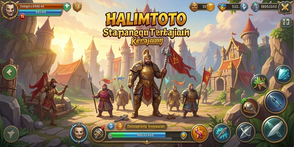 Tangkapan layar gameplay HALIMTOTO menampilkan pembangunan kerajaan yang dinamis.