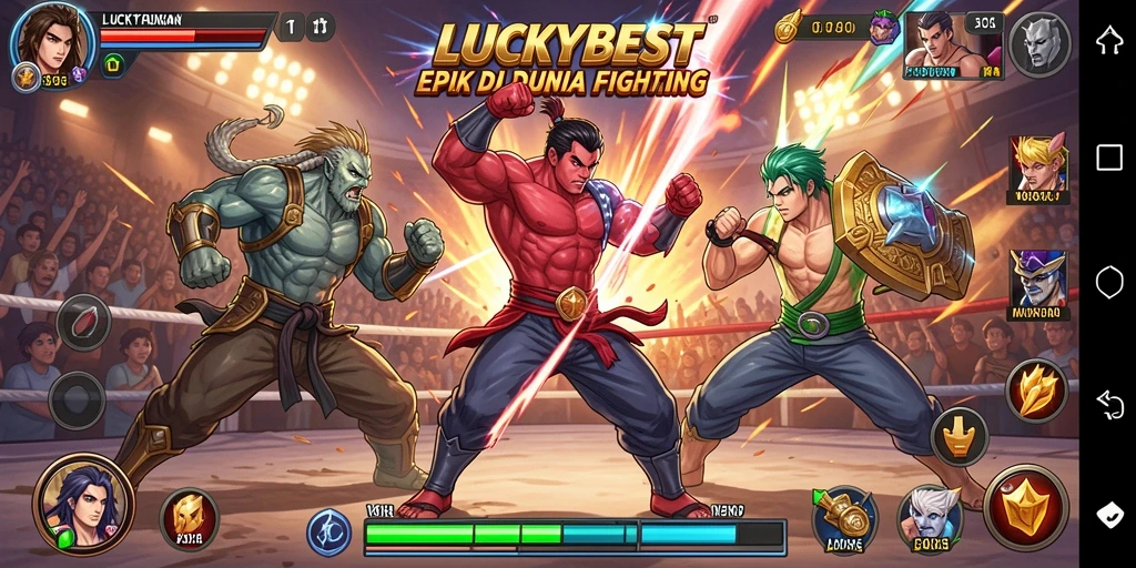 Tangkapan layar gameplay LUCKYBEST yang menunjukkan pertarungan seru.