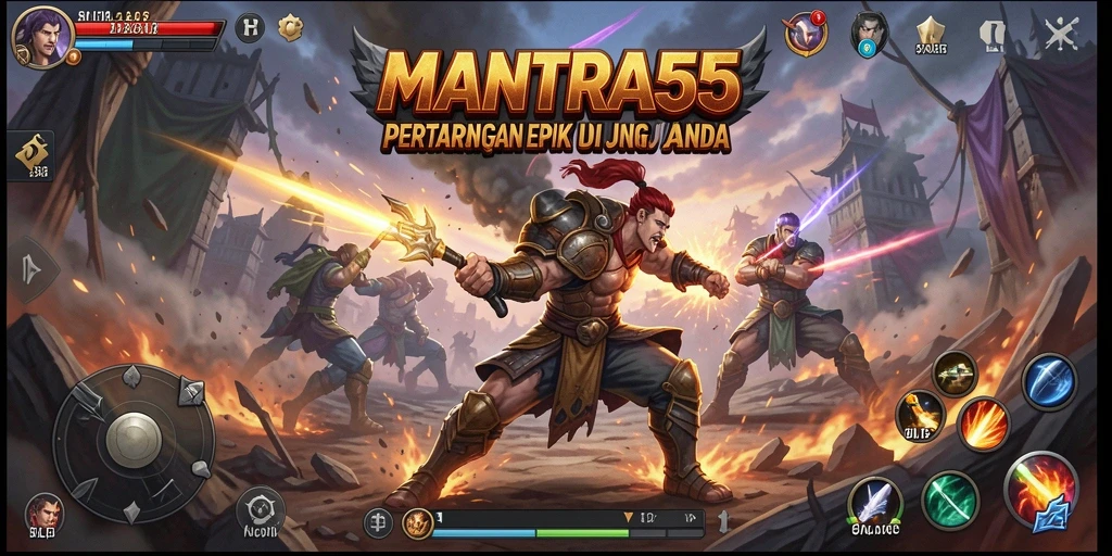 Tangkapan layar permainan <strong>MANTRA55</strong> menampilkan pertarungan yang seru dan intens.
