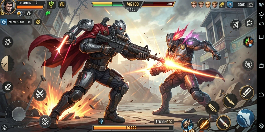 Tampilan gameplay MG108 dengan aksi seru dan karakter dinamis.