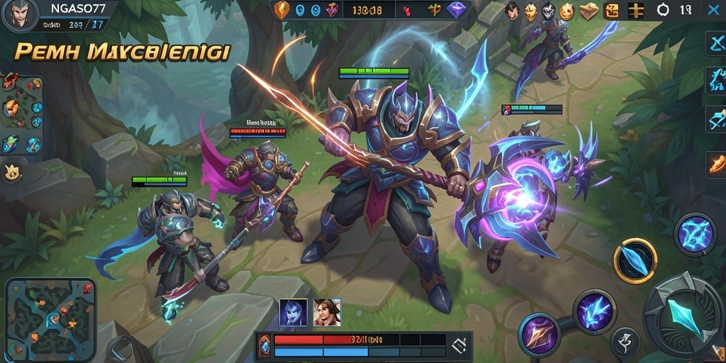 Screenshot dari gameplay NGASO77 menunjukkan aksi intens pertempuran tim.