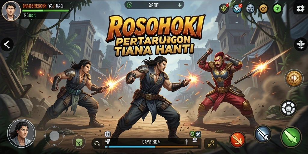 Screenshot pertarungan seru dalam game Fighting ROSOHOKI.