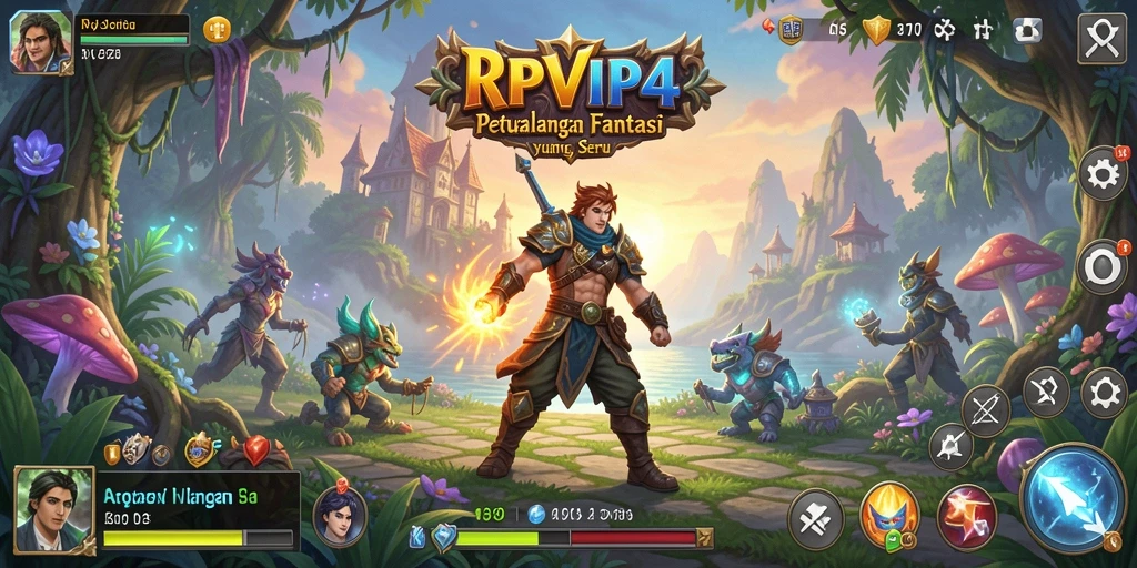 Gameplay RPVIP4 yang menunjukkan pertarungan epik dan eksplorasi.