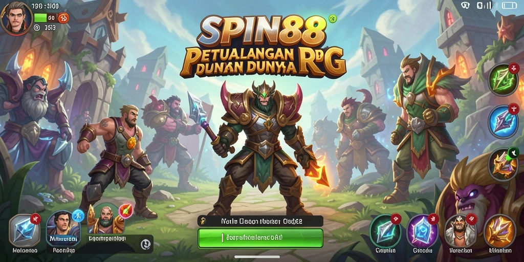 Screenshot SPIN88 menunjukkan pertarungan epik antar karakter RPG.