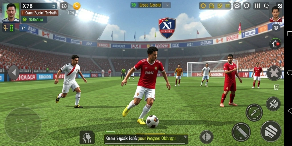 Screenshot gameplay X78 menampilkan aksi sepak bola seru dan dinamis.